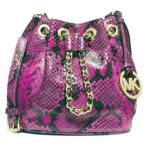 Michael Kors Handbags - NWOT Michael Kors Mini Frankie Drws Crossbody Bag Embossed Leather Raspberry